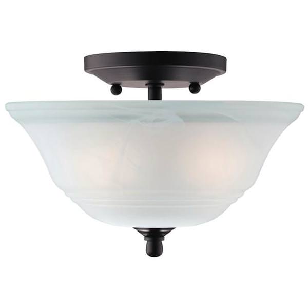 2 Light (Medium Screw Base) 10.2" Wensley Semi Flush Oil Rubbed Bronze Finish with White Alabaster Glass Ceiling Light Fixture