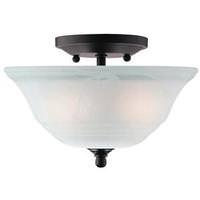 Westinghouse 2 Light (Medium Screw Base) 10.2" Wensley Semi Flush Oil Rubbed Bronze Finish with White Alabaster Glass Ceiling Light Fixture