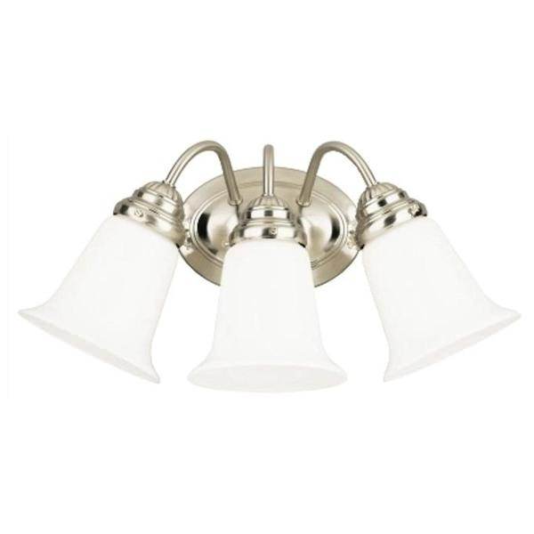 3 Light Brushed Nickel White Opal Glass Shades Wall Light Fixture