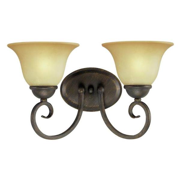 2 Light Ebony Bronze Aged Alabaster Glass Shades Wall Light Fixture