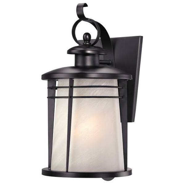 1 Light (Medium Screw Base) 8" Senecaville Weathered Bronze Finish on Steel with White Alabaster Glass Wall Lantern Light Fixture