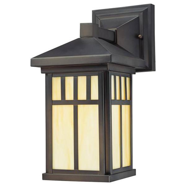 1 Light (Medium Screw Base) 6" Burnham Oil Rubbed Bronze Finish with Honey Art Glass Wall Lantern Light Fixture