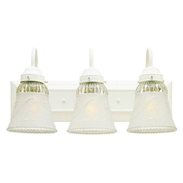 3 Light White Embossed Floral and Leaf Designs Glass Shades Wall Light Fixture