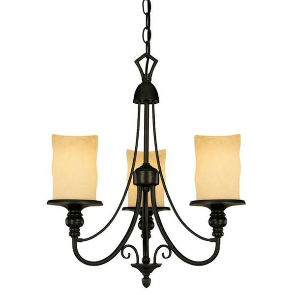 3 Light (Medium Screw Base) 19" Burnished Bronze Patina Finish with Burnt Scavo Glass Chandelier Light Fixture