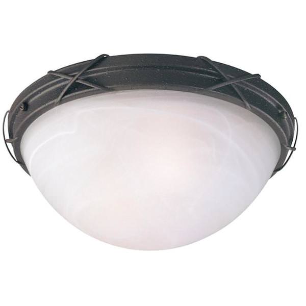 2 Light (Medium Screw Base) 12" Claremont Flush Mount Textured Rust Patina Finish with White Alabaster Glass Ceiling Light Fixture