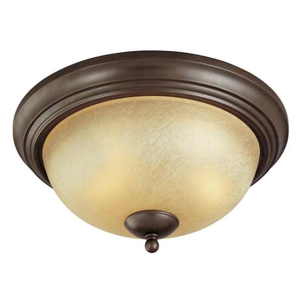 2 Light 13" Round Saddle Bronze Antique Amber Scavo Glass Shade Ceiling Light Fixture