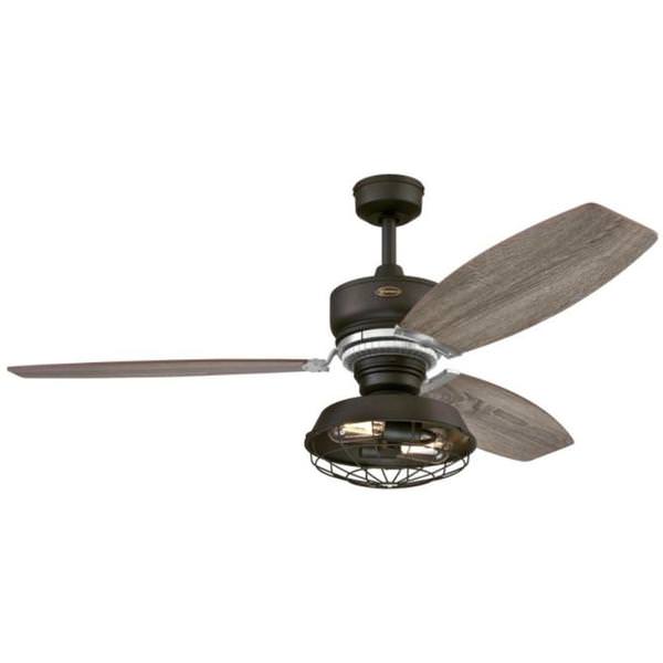 54" Reversible 3 Blade with Cage Shade Indoor Ceiling Fan