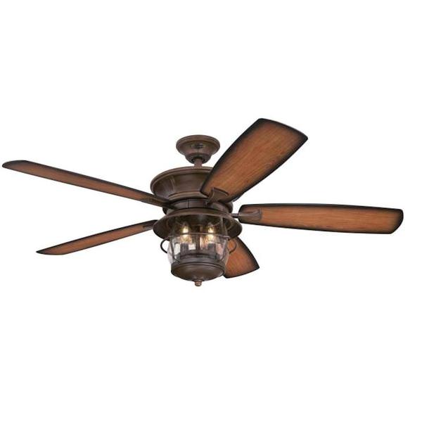 52" Aged Walnut Finish Indoor/Outdoor Reversible 5 Blade LED Ceiling Fan