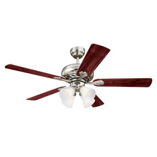 52" Brushed Nickel Reversible Five-Blade Indoor Ceiling Fan