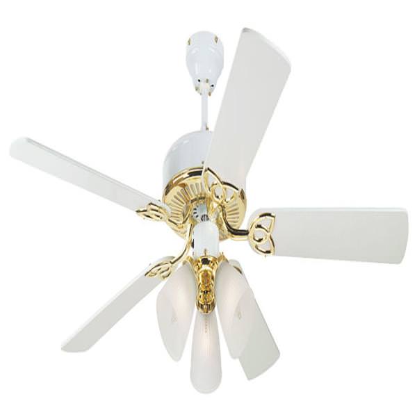 3 Light 52" White and Polished Brass Ceiling Fan
