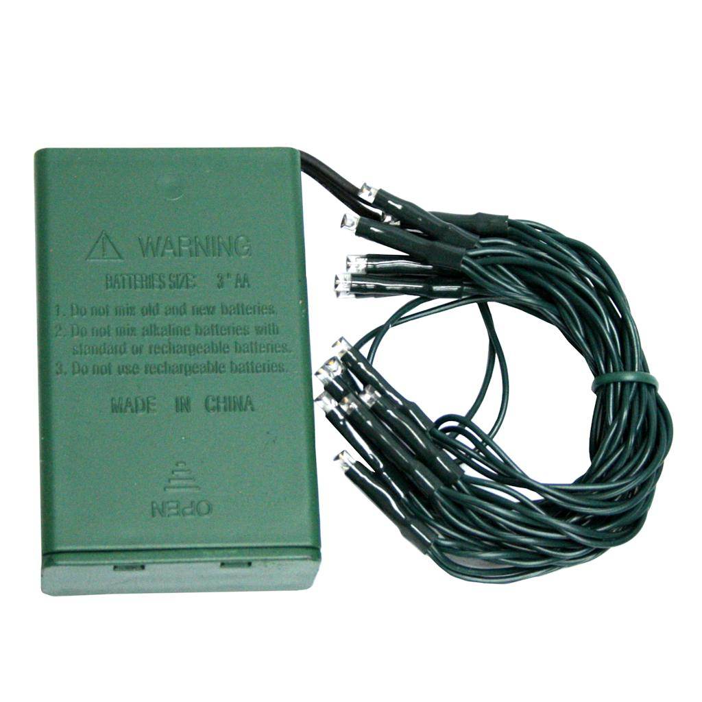 15 Light 5.5' Green Wire Battery Operated Warm White LED Light String 1