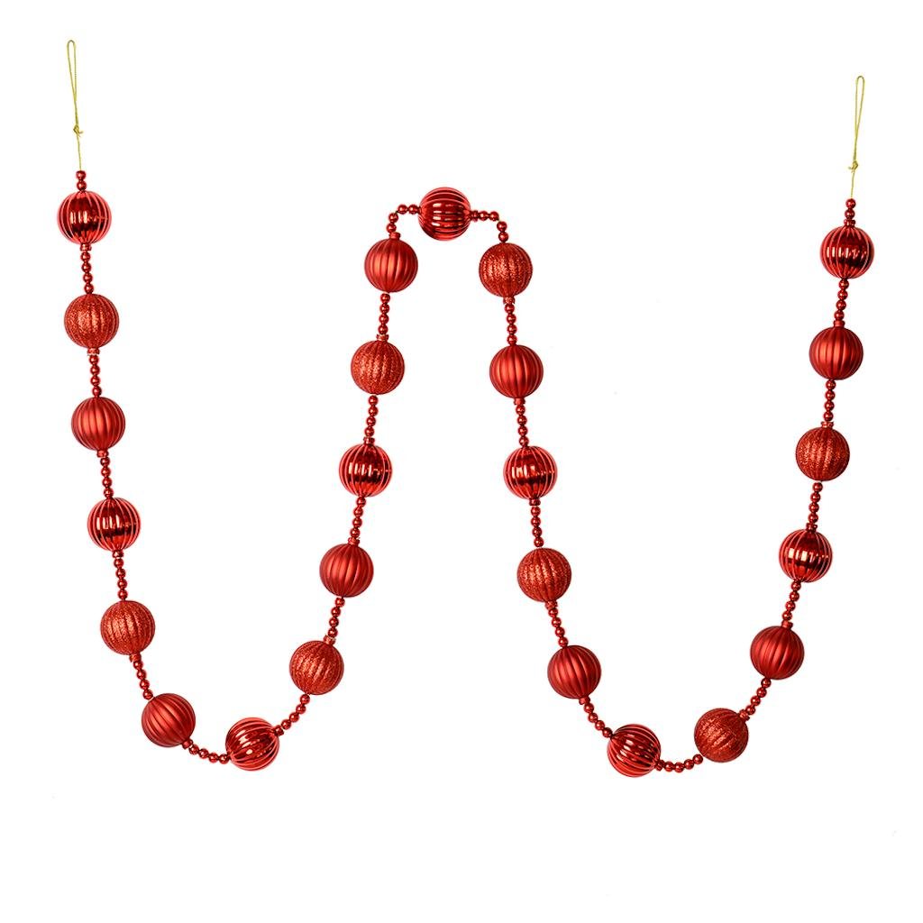 6' Red Stripe Ball Ornament Garland 1