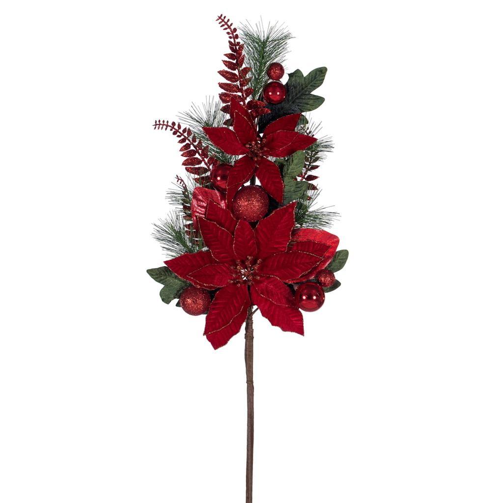 28" Artificial Merry Red Poinsettia Ball and Fern Spray (2 pack) 1
