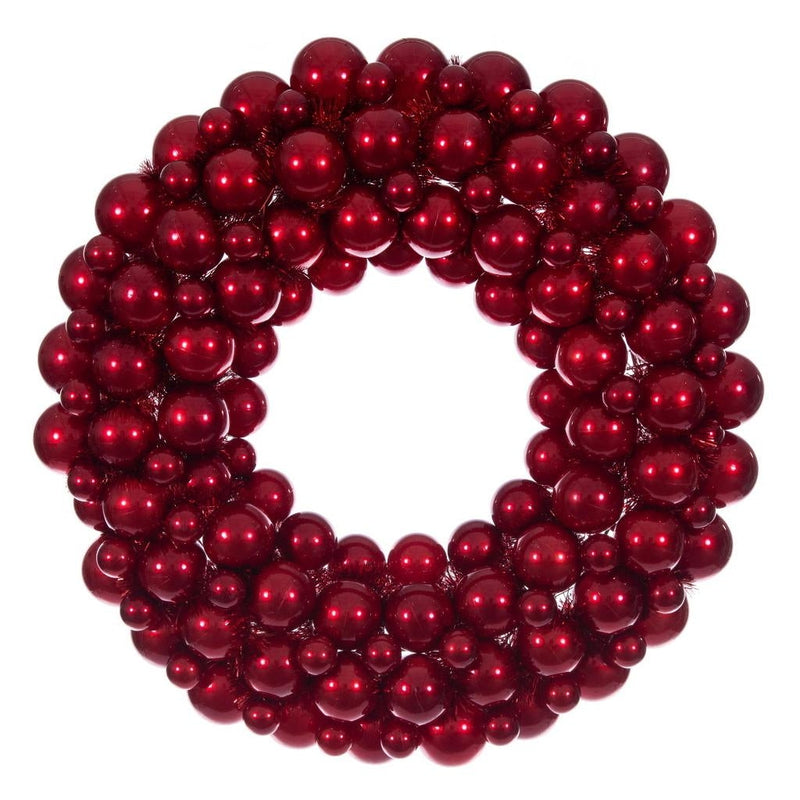 28" Red Pearl Ball Unlit Christmas Ornament Wreath 1