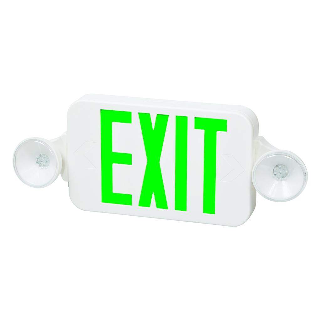 Fulham 5 watt 120/277 volt LED White Housing Green Letters Exit and Emergency Light Combo