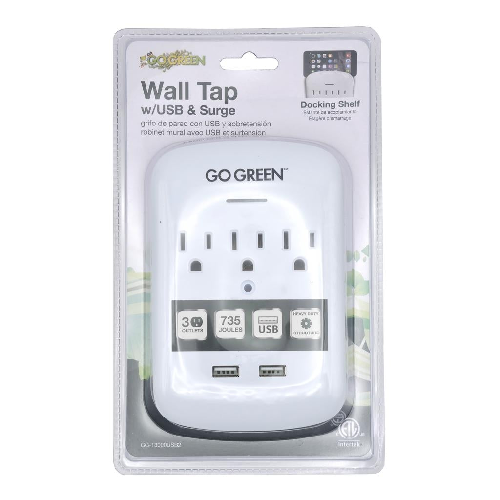 General 3 Outlet 2 USB Port Outlet Adapter Wall Tap