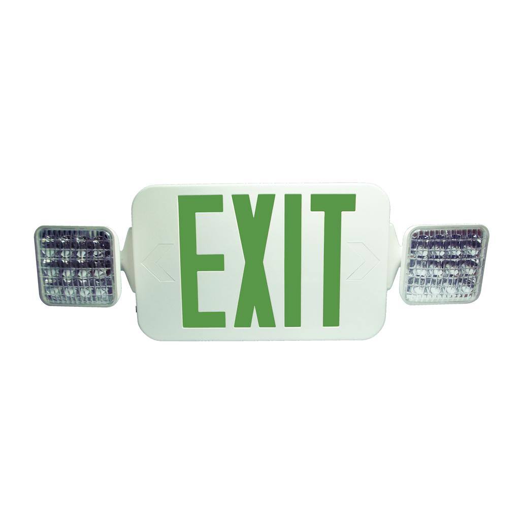 Fulham 5 watt 120/277 volt LED White Housing Green Letters Exit and Emergency Light Combo