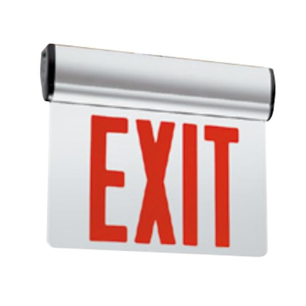 Philips 120/277 volt Double Face AC Only Satin Aluminum Red Letters Mirror Edge-Lit LED Exit / Emergency