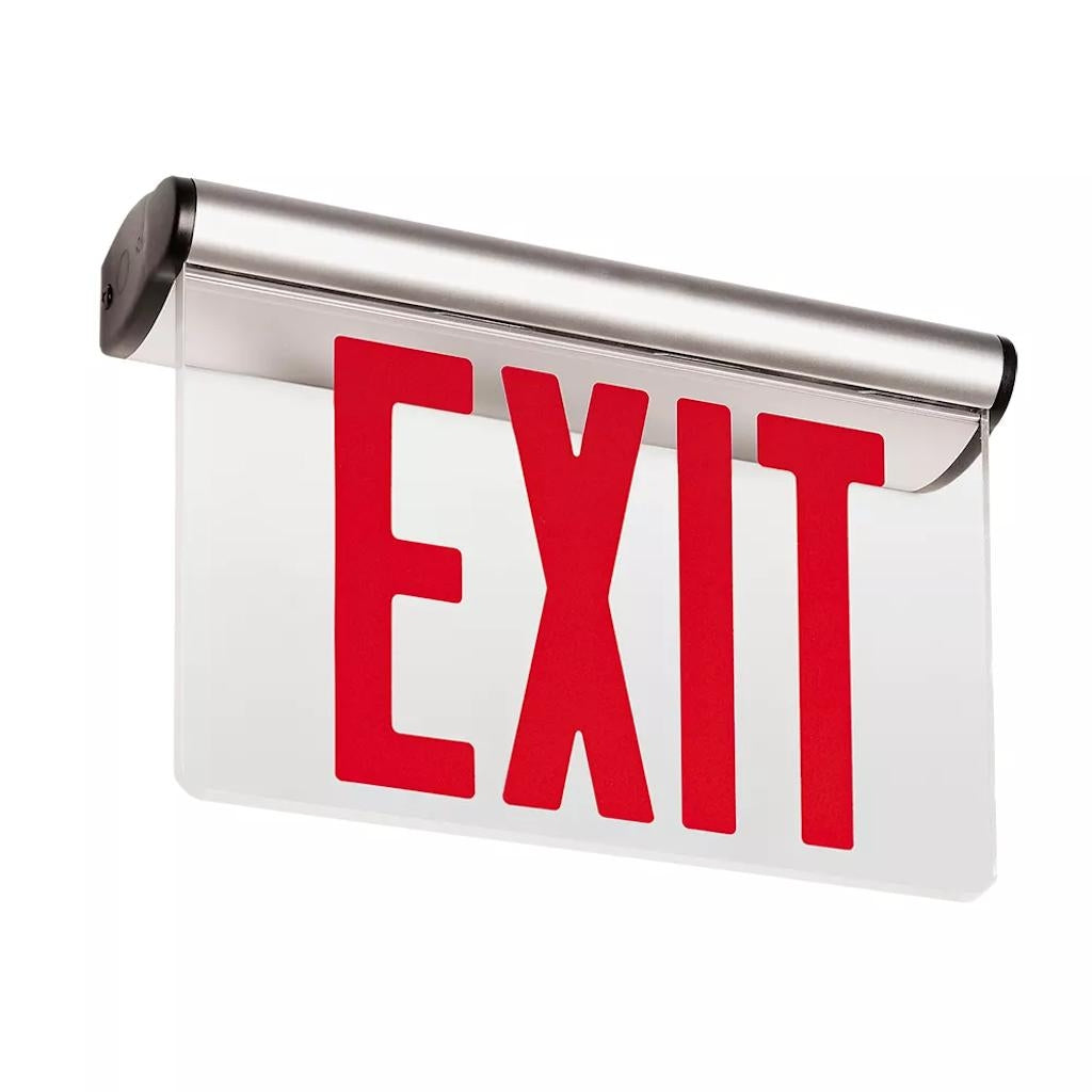 Philips 120/277 volt Double Face Satin Aluminum Red Letters 44R Series Mirror Background Edge-Lit LED