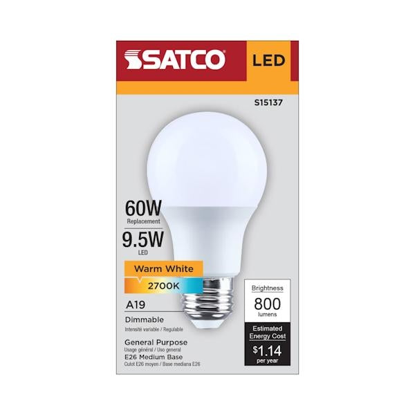 9.5 watt 120 volt A19 Medium Screw Base 2700K Warm White LED Light Bulb - Image 4