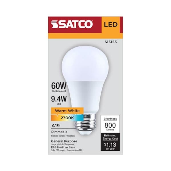 9.4 watt 120 volt A19 Medium Screw Base 2700K Warm White Dimmable LED - Image 3