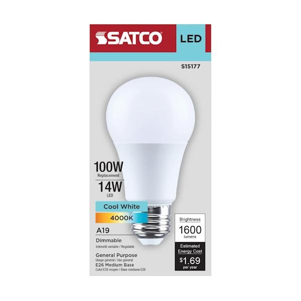 14 watt 120 volt A19 Medium Screw Base 4000K LED Light Bulb - Image 4
