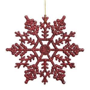 4" Burgundy Glitter Snowflake Ornament (24 pack)