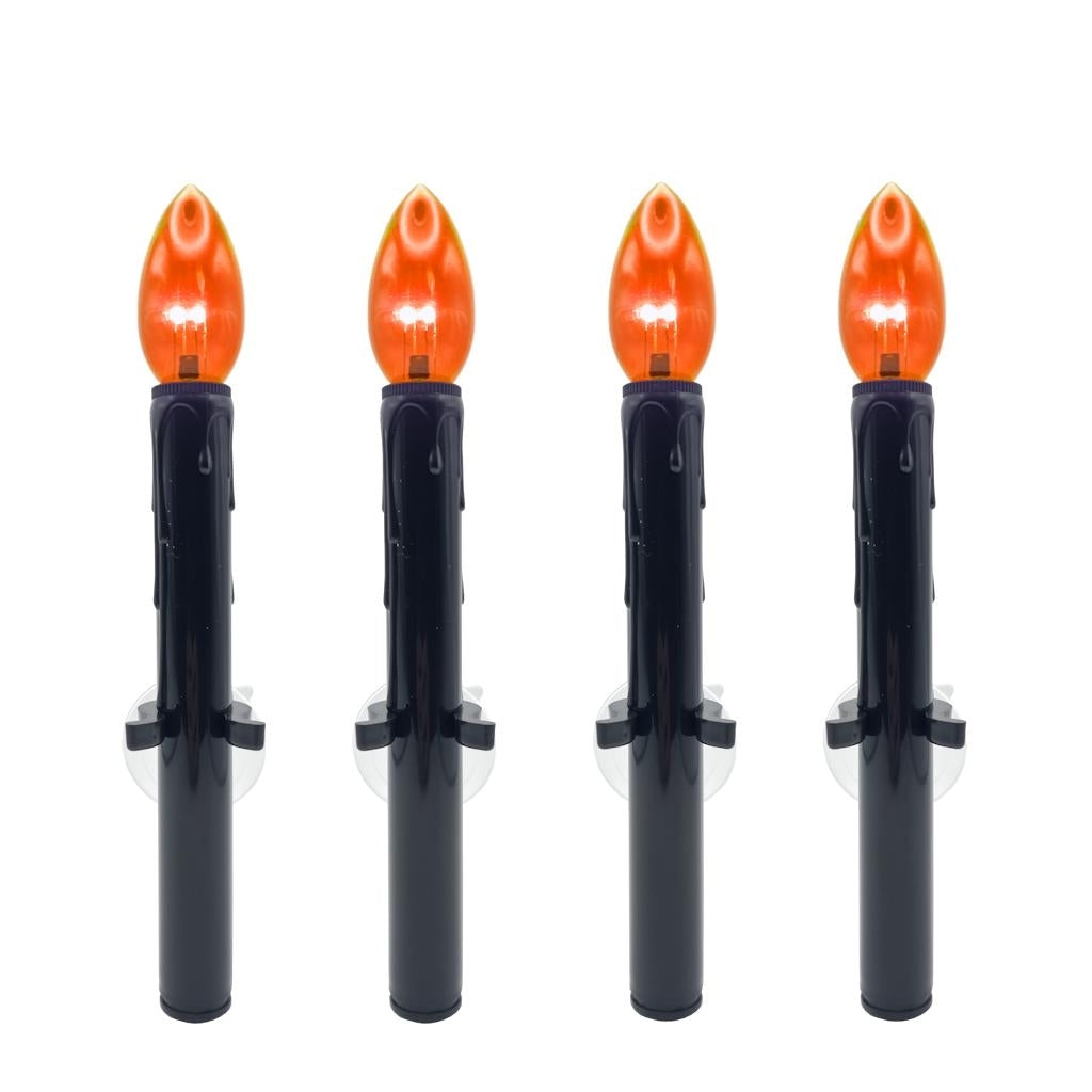 8.7" Black/Orange LED Suction Cup Window Candle with Remote Control (4 Pack)