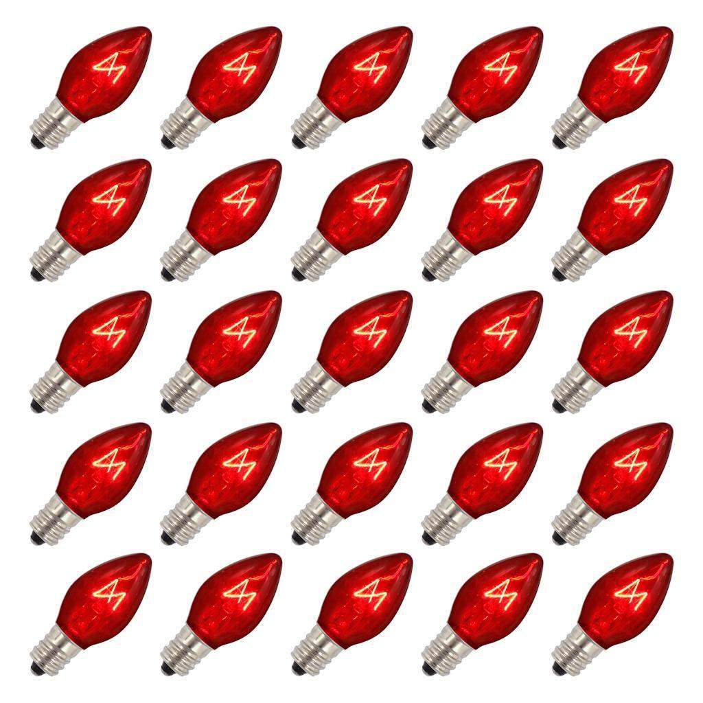 5 watt 130 volt C7 Candelabra Screw Base Transparent Red (25 pack)