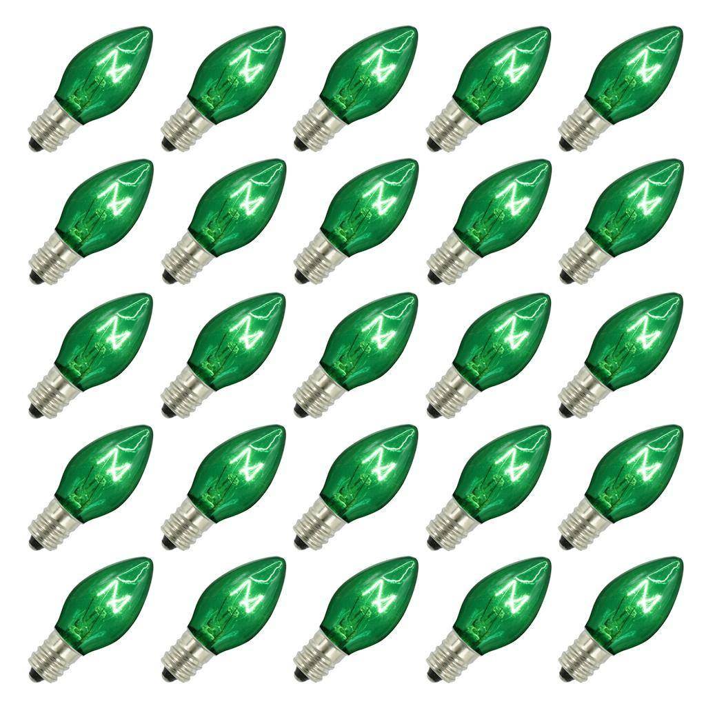 5 watt 130 volt C7 Candelabra Screw Base Transparent Green (25 pack)