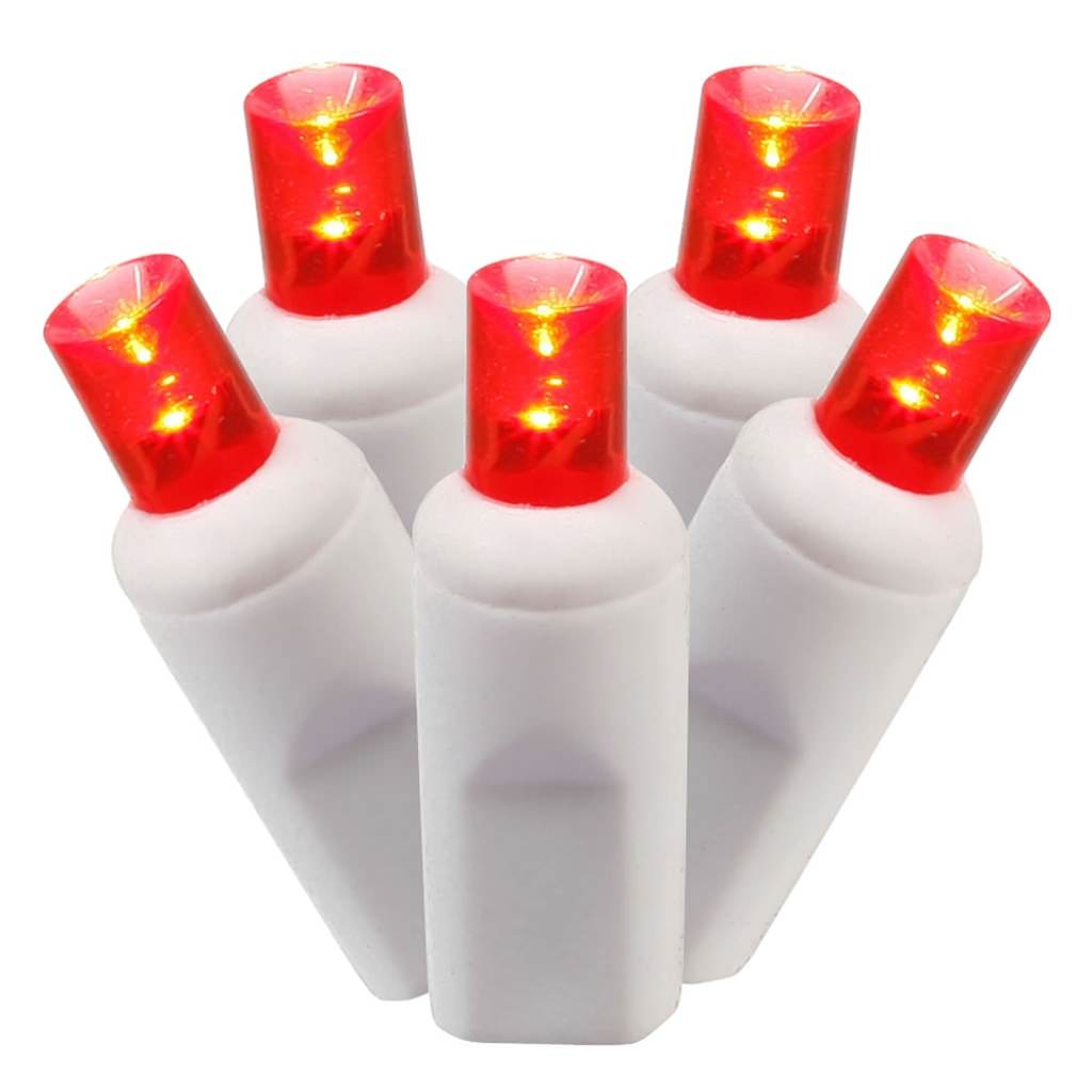 Vickerman 100 Light 34' White Wire Red Wide Angle LED Lights with 4" Spacing