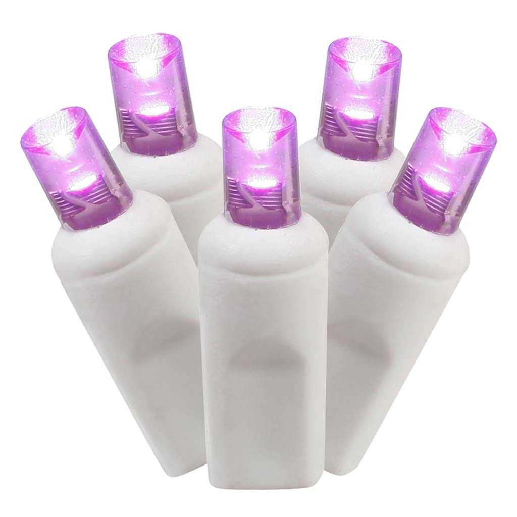Vickerman 100 Light 34' White Wire Purple Wide Angle LED Lights with 4" Spacing
