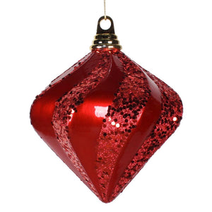 6" Red Candy Glitter Swirl Diamond Ornament