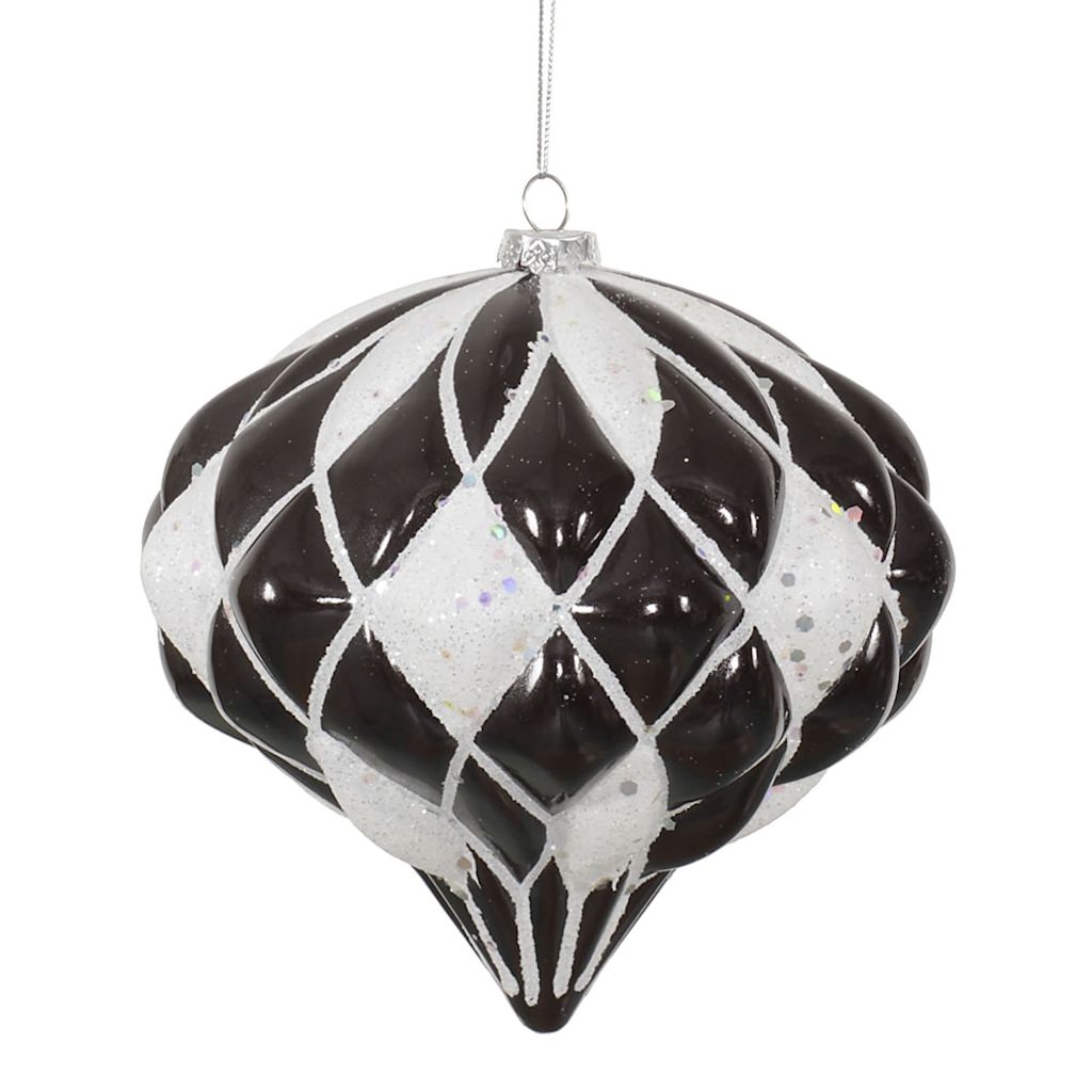 5.7" Black / White Matte Glitter Diamond Onion Ornament