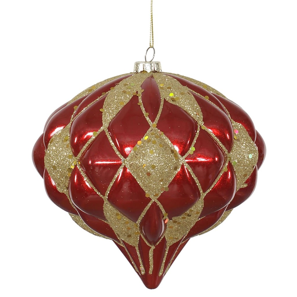 5.7" Red / Gold Matte Glitter Diamond Onion Ornament