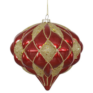 5.7" Red / Gold Matte Glitter Diamond Onion Ornament