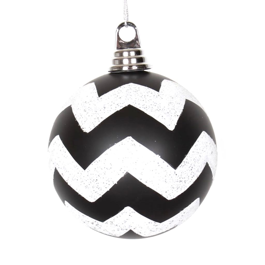 Vickerman 4.75" Black / White Matte Glitter Chevron Ball Ornament (3 pack)