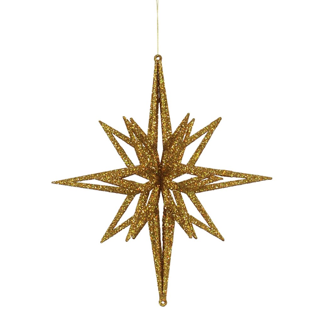 Vickerman 12" Gold 3D Glitter Star Ornament