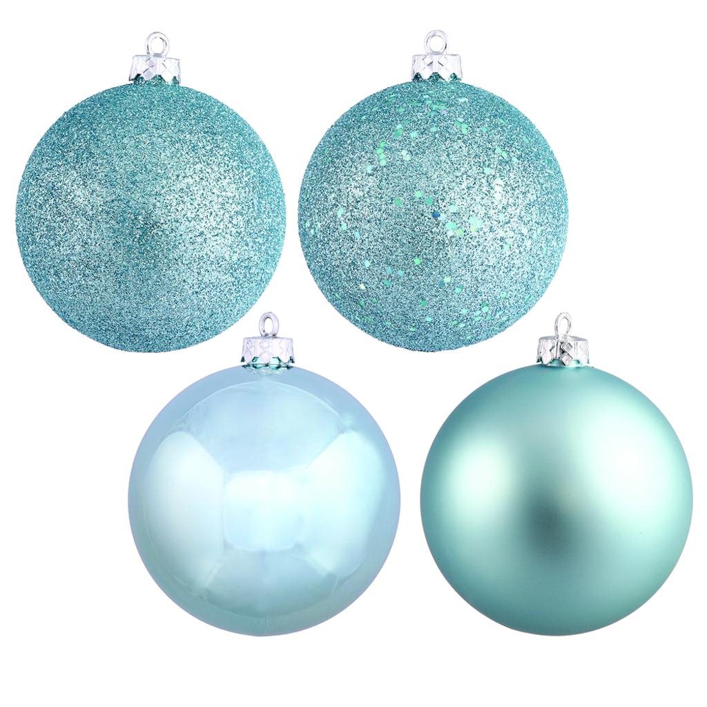 12" Baby Blue 4 Assorted Finish Ornaments (set of 4)