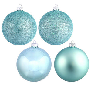 12" Baby Blue 4 Assorted Finish Ornaments (set of 4)