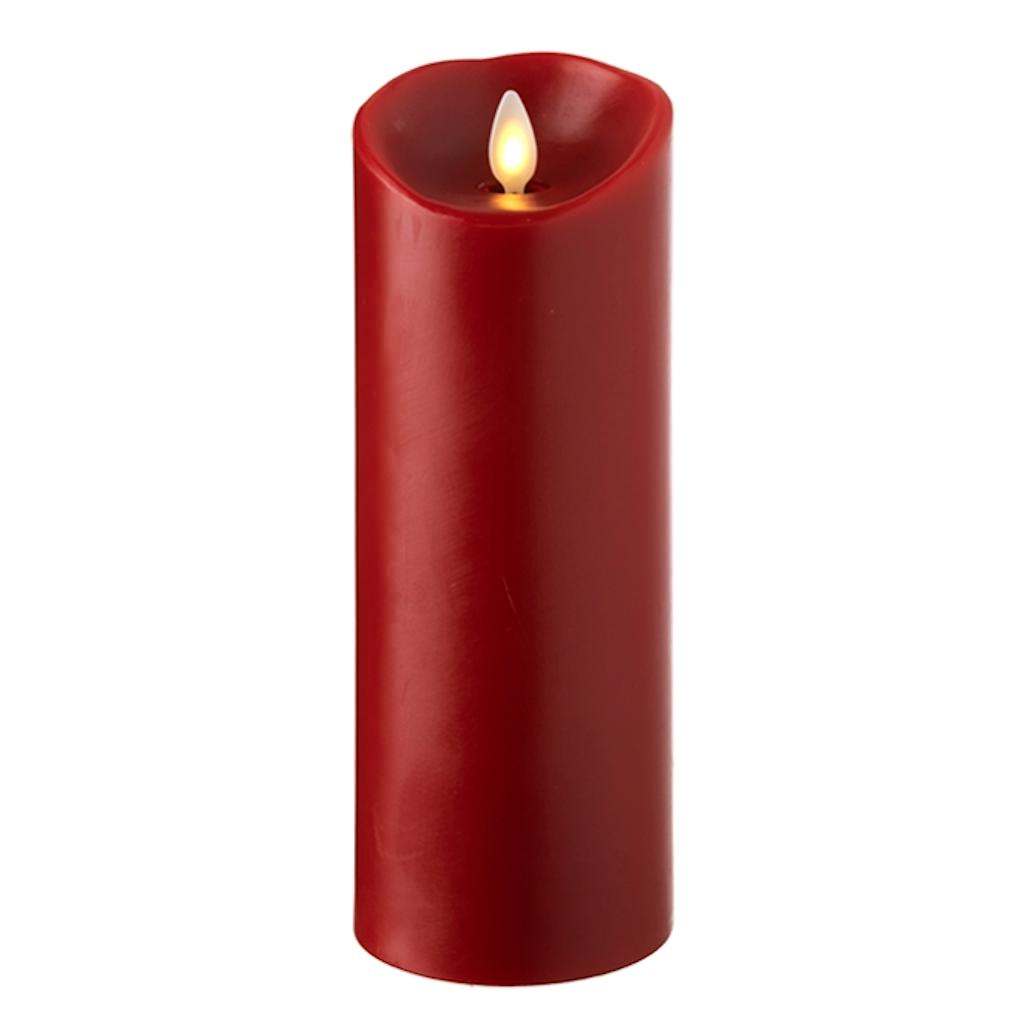 Liown 8" Red Wax Push Flame LED Pillar Candle with Timer