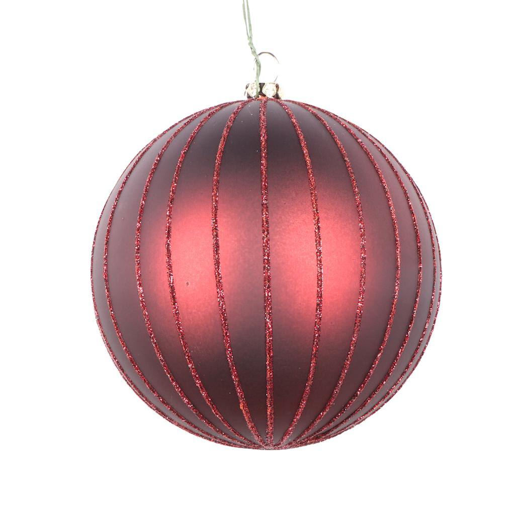 Vickerman 4" Burgundy Matte Glitter Ball Ornament (4 pack)
