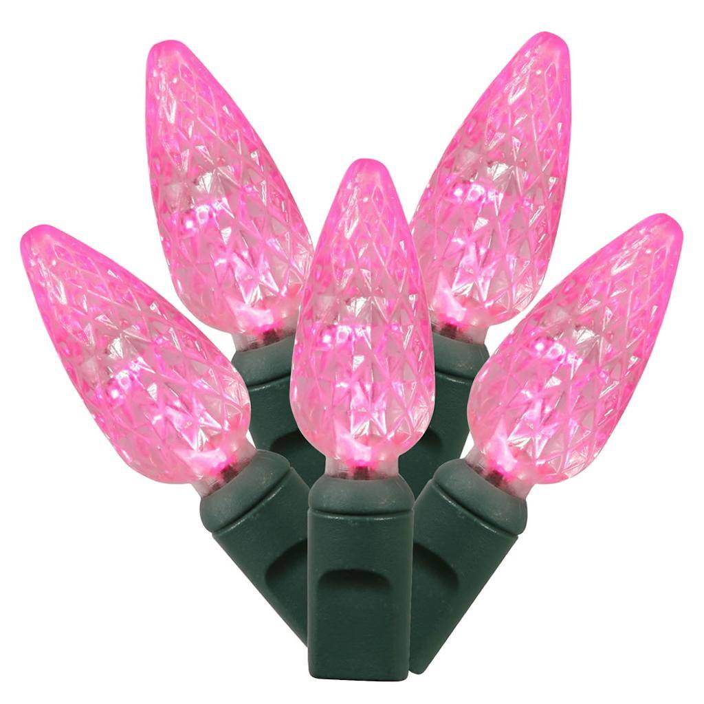 Vickerman 200 Light 100' Green Wire Pink LED C6 String Set 6" Spacing