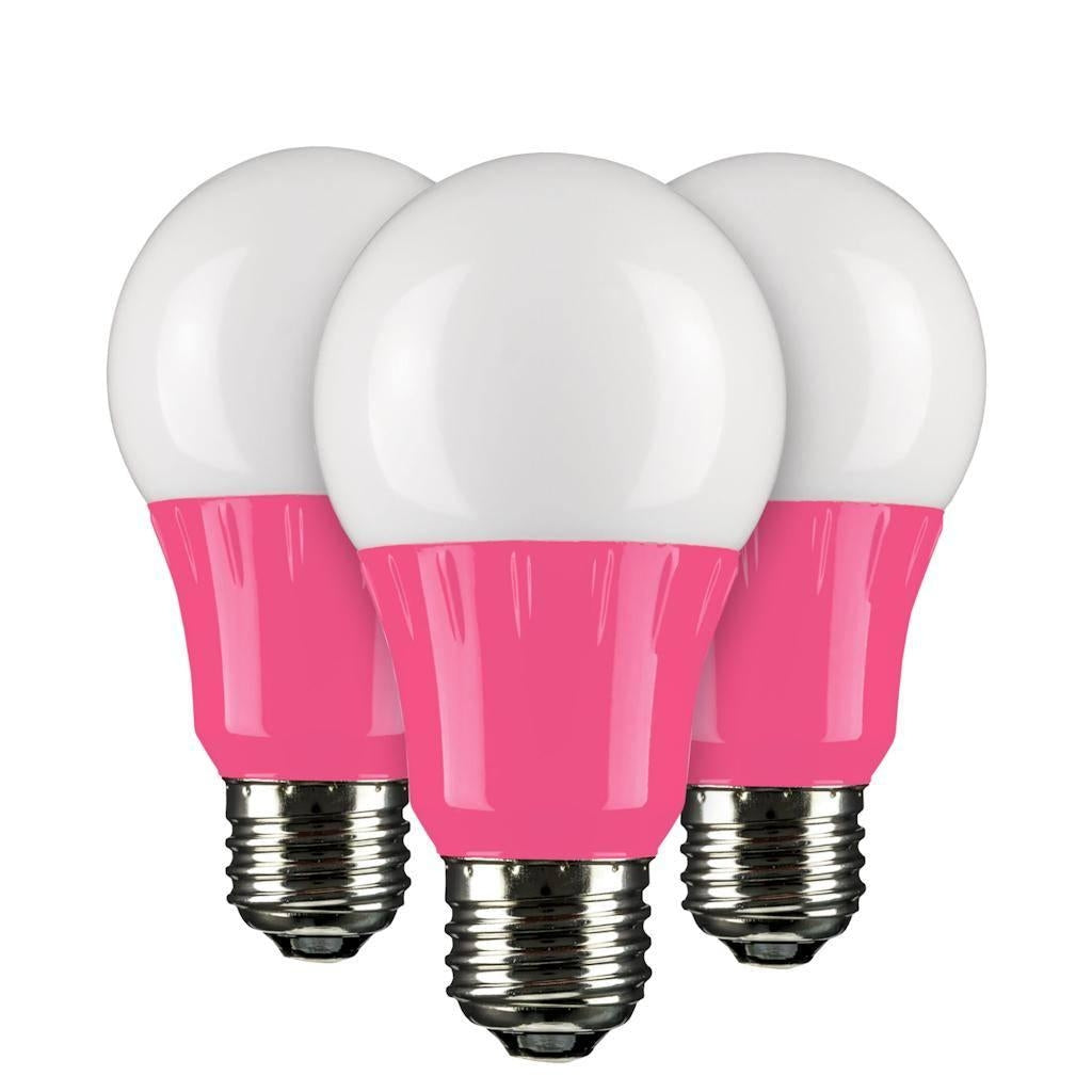 3 watt 120 volt A19 Medium Screw Base Pink LED Light bulb (3 Pack)