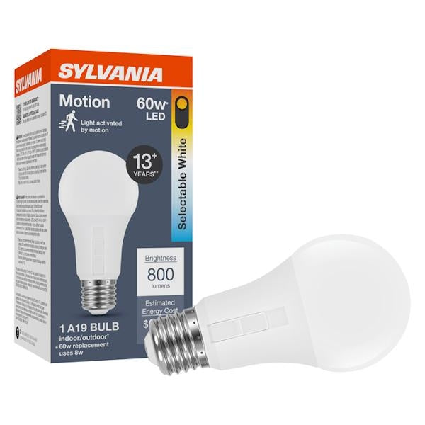 8 watt 120 volt A19 Medium Screw Base CCT Selectable LED Light Bulb with Motion Sensor - Image 2