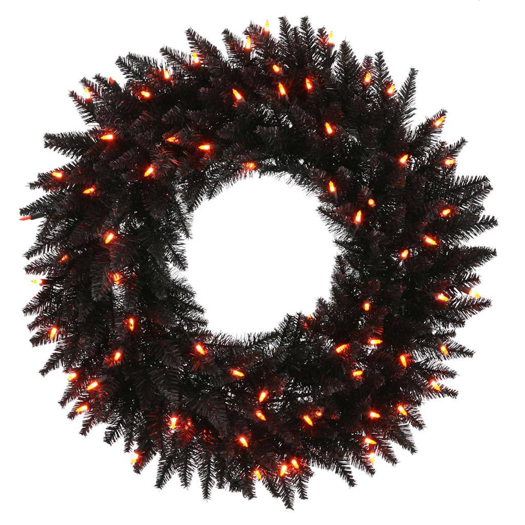 Vickerman 36" Artificial Black Fir Wreath 100 Orange LED Lights