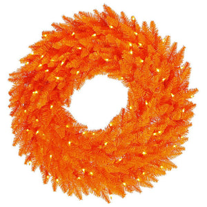 30" Artificial Orange Fir Wreath 100 Orange LED Lights