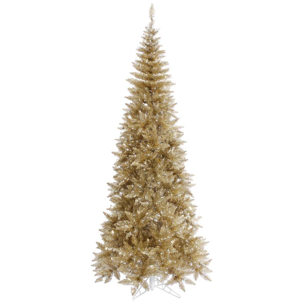 Vickerman 9' x 46" Tinsel Champagne Slim Fir Tree