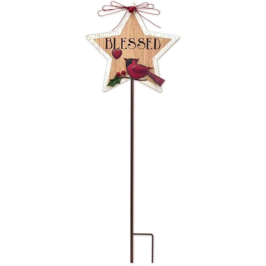 Sunset Vista Designs Star with Cardinal Mini Lawn Stake