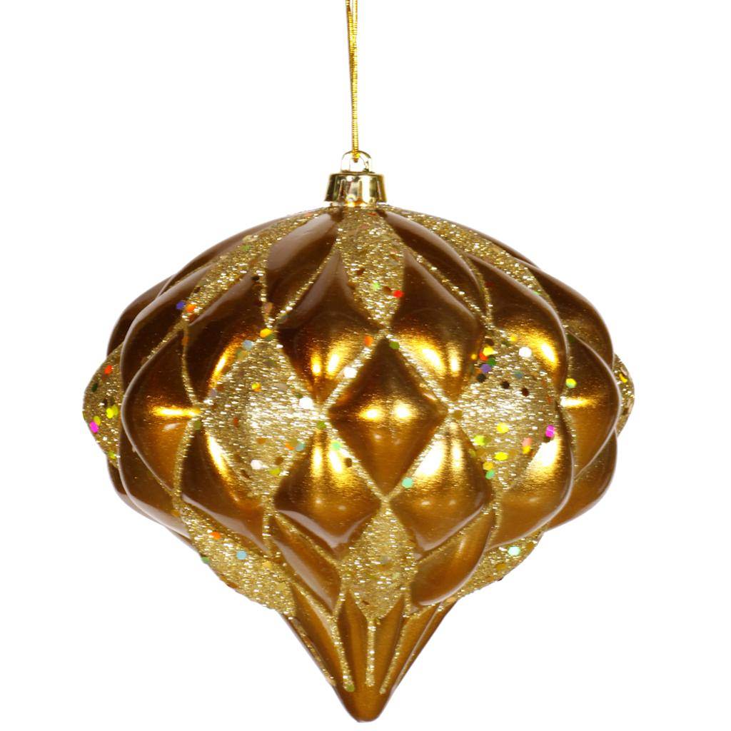 5.7" Antique Gold Matte Glitter Diamond Ornament